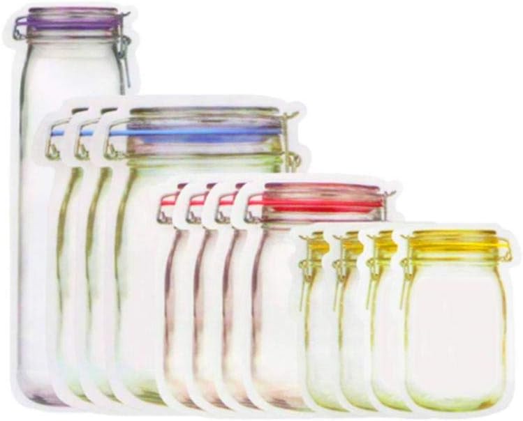 10/12/20 PCS Mason Jars Style Zipper Bags Transparent Stand-up Ziplock Bags Reusable Food Storage Bags for Food Snacks
