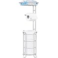 [Upgrade] Toilet Paper Holder Stand Bathroom Tissue Holders Free Standing with Top Shelf Storage Mega Rolls/Phone/Wipe-Ivory 
