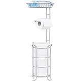 [Upgrade] Toilet Paper Holder Stand Bathroom Tissue Holders Free Standing with Top Shelf Storage Mega Rolls/Phone/Wipe-Ivory 