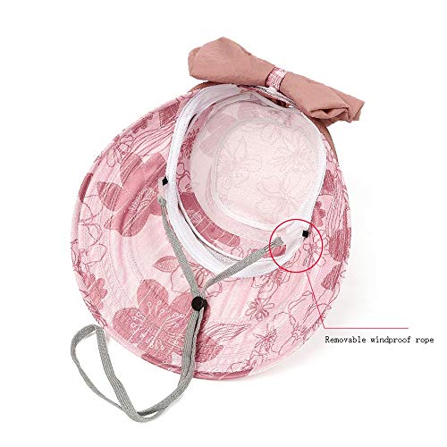 Byx- Hat - Ladies Summer Sun Hat Foldable Outdoor Windproof Facial Neck Sun Hat Riding Electric Vehicle Omni-Directional Sunshade Sun Hat (4 Colors) -Beach hat (Size : Pink) - Thumbnail 5