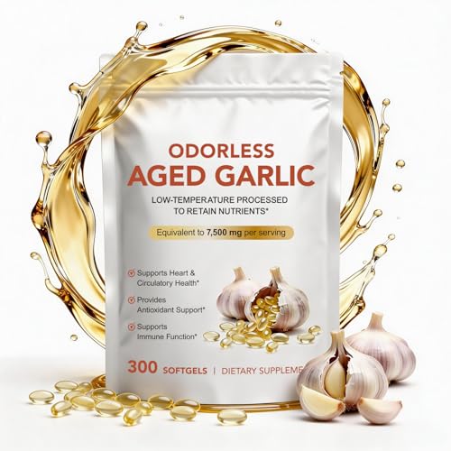 Odorless Aged Garlic Extract | Aged Garlic Extract Capsules | 300 Softgels | 15:1 Concentrated Formula Equivalent to 7,500mg Garlic | Supports Heart & Immune Health | Non-GMO, Gluten-Free