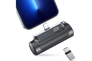 Abnoys Portable Charger, Power Bank, 8000mAh Mini Ultra Compact Portable Phone Charger Battery Pack for iPhone Comes with a Type-C Conversion Interface (Dark Black)