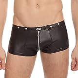 Your Gallery Men's Sexy Trunk Faux Leather Zip Rivet Boxer Brief Underwear XL Black