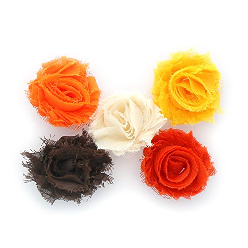 My Lello 1.75" Small Shabby Flower Baby Hair Clippie Variety 5-Pack - Tangerine/Yellow/Ivory/Brown/Orange