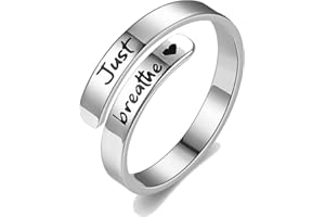GAUEIOUR Just Breathe Anxiety Rings for Women,Stainless Steel Engraving of love Spiral Encourage Hope Opening Simple Trendy A