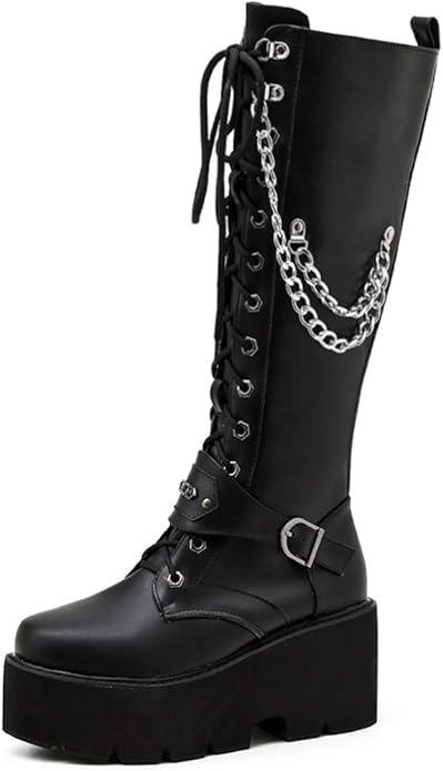 Parisuit Womens Platform Buckle Chain Black