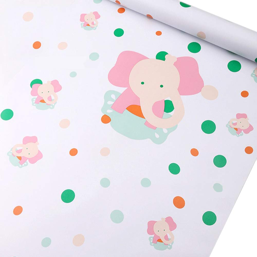 TAOGIFT Self Adhesive Vinyl Elephant Polka Dots Wallpaper for Kids Girls Boys Nursery Room Bedroom Walls Removvable and Waterproof 45CMX3M