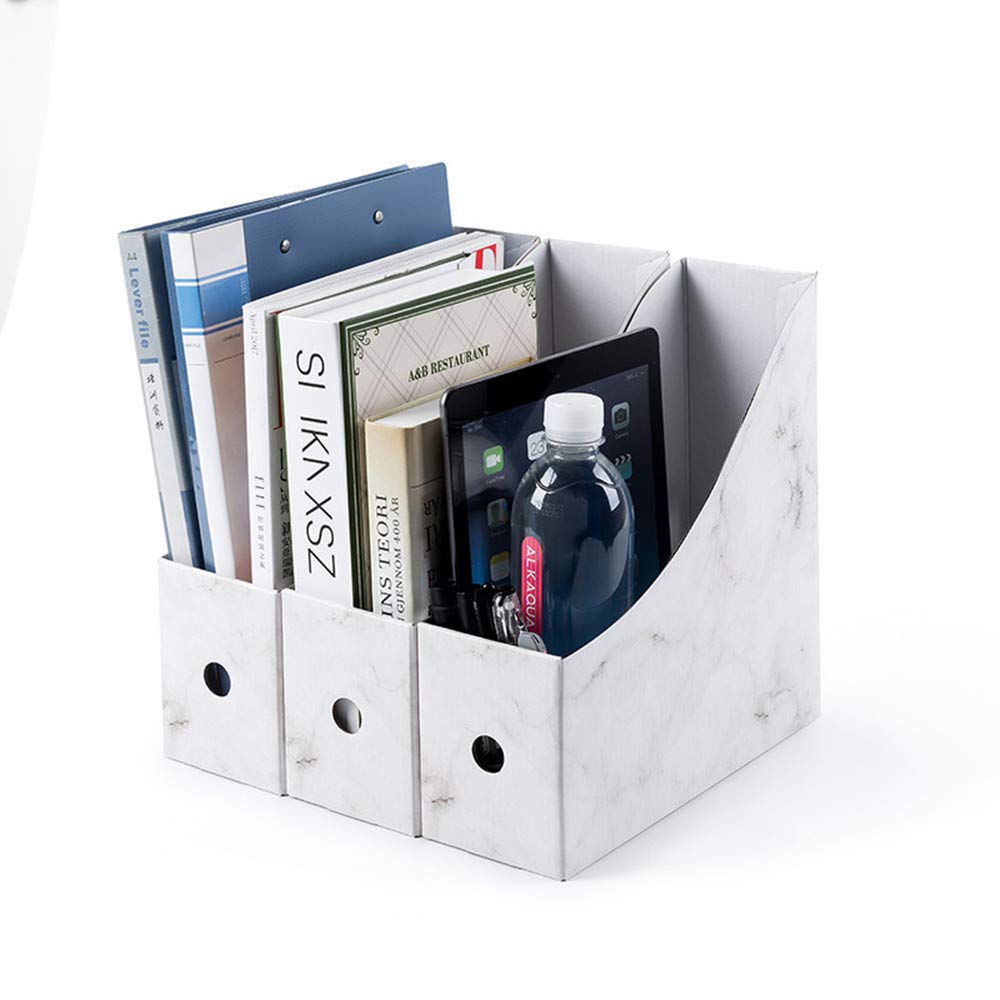 3 Pack Marble File Magazine Holder Waterproof Cardboard File Rack Storage Organizer Box Desktop Standing Collector Document File Divider Sorter Shelf Paperwork Organiser for School Office Home Library