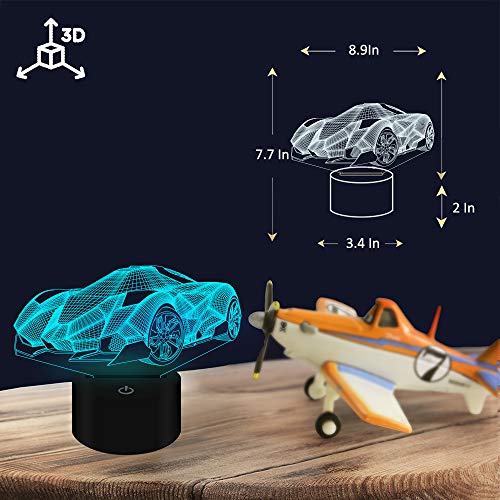 Kids 3D Night Light Car Illusion Lamp, Baby Nursery Vehicle Nightlight for Child Room Home DÃ©cor Xmas Holiday Birthday Gifts with Remote Control & 7 Color Changing