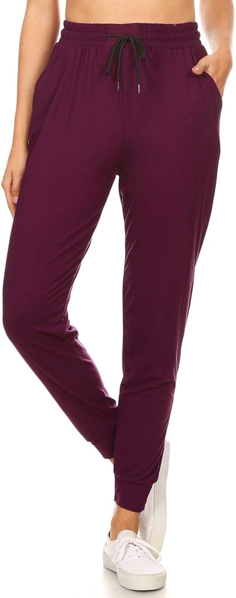 Leggings Depot Women's Printed Solid Activewear Jogger Track Cuff Sweatpants at  Women’s Clothing store