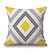 BLUETTEK Modern Simple Geometric Style Cotton Linen Burlap Square Throw Pillow Covers, 18 x 18 Inches, Set of 4 (Yellow-Gray)