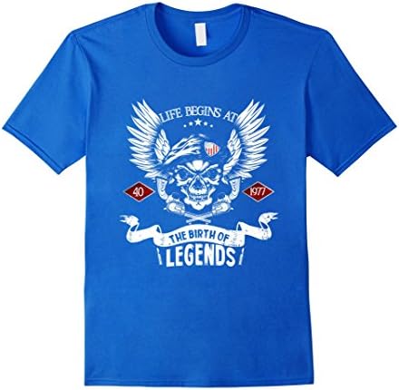 Mens Life Begins At Forty 1977 The Birth Of Legends Skull Funny T XL Royal Blue