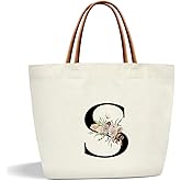 Boho Monogram Initial S Tote Bags for Women, Personalized Canvas Tote Bags Monogrammed Gifts for Women Birthday Wedding Gifts for Mom Sister Teacher Friend Bridesmaid, Beach Bag Shopping Handbag -ZM18