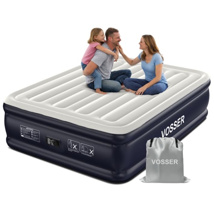 VOSSER Air Mattress Queen with Built-in Pump, 18" Raised Inflatable Blow Up Mattress,Upgraded Heavy Duty 800lbs Portable Air Bed for Home, Guests,Floor& Camping, Self Inflating Colchon Inflable Queen Image