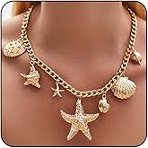ONBRIG Seashell Necklaces for Women Big Starfish Shell Charm Chunky Gold Necklace Beach Jewelry for Women Summer Accessories