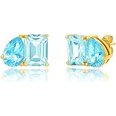 Amazon Essentials 14K Gold-Plated December Birthstone Two-Toned Stud Earrings with Secure Pushbacks, Swiss Blue Topaz Color Earrings
