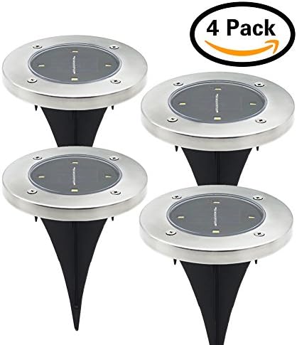 Solar Powered Ground Light 4 LEDs Waterproof Ourdoor Lamp Garden Light Stainless Steel Landscape Light for Path Way Yard Patio 4 Pack By JIRVY (Daylight White)