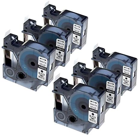 Tactink 6 Pack Compatible DYMO D1 Label Tape 45013 (S0720530) Black on White Label Tape for DYMO LabelManager 160 280 420P PnP 220P 360D 450 210D (1/2 Inch x 23 Feet 12mm x 7m)