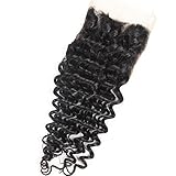 10 inch Lace Closure Deep Wave 4x4'' Free Part Lace Closure Brazilian Virgin Remy Human Hair 100% Unprocessed Natural Color Soft Silky Hair Products for Black Women