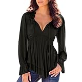 SUNNOW Women's V-Neck Long Sleeve Casual Loose T-shirt Blouse Top