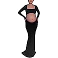 Bhome Maternity Photoshoot Dress Long Sleeve Sexy Cut-Out Backless Maternity Maxi Gown Photography Outfits