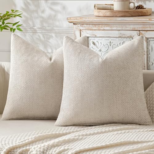 Chenille Throw Pillow Covers with Zipper, Soft Neutral Decorative Cushion Covers for Sofa, Couch, Bedroom, Living Room, Farmhouse Boho Modern Home Decor, Machine Washable（4 pcs）