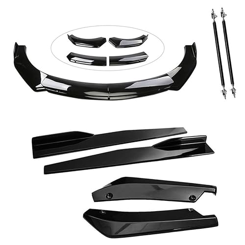 Universal Car Front Bumper Lip & Body Kit Set - 69"-73" Adjustable With Side Skirts, Rear Diffuser & Support Rods (Glossy Black)