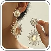 Sttiafay Boho Large Sunburst Earrings Gold Sunburst Dangle Earrings Long Sun Ray Drop Earrings Metal Sun Stud Earrings Statement Sun Earrings Exaggerated Sunshine Earrings