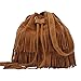 FXTXYMX Fringe Purse Vintage Suede Tassel Shoulder Bucket Bag Crossbody Bag Handbag for Woman and Teen Girls (Orange Brown)