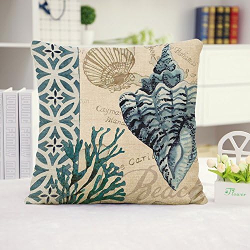 Huacel Ocean Park Theme Throw Pillow Case, Sea Turtle Octopus Fishes Retro Cotton Linen Square Throw Pillow Case Decorative Cushion Cover Pillowcase Blue Ocean Series Sea LIF (Beach 10)