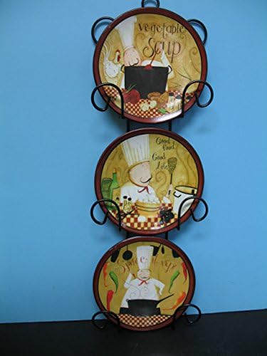 Amazon Com Italian Fat Chef 3 Plates W Small Metal Rack Hanger
