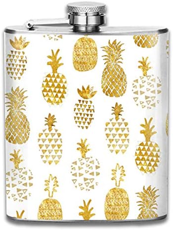 Jhgsjnsf Golden Pineapples 7 Oz Printed Stainless Steel Hip Flask For Drinking Liquor E.g. Whiskey, Rum, Scotch, Vodka Rust Great Gift