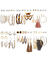 36 Pairs Fashion Tassel Earrings Set for Women Girls Bohemian Acrylic Hoop Stud Drop Dangle Earring Leather Leaf Earrings for Birthday/Party/Christmas/Friendship Gifts