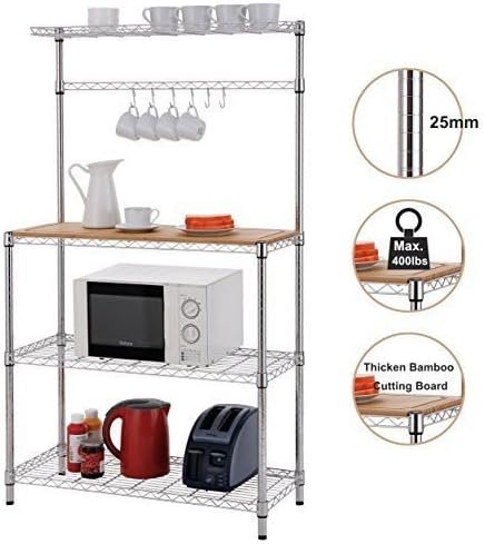 GOOD MEDIA Kitchen Bakers Storage Rack Cart Microwave Stand Shelves Bamboo Cutting Board