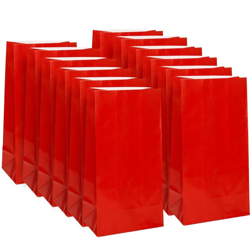 Vibrant Ruby Red Paper Party Bags (25cm x 13cm) 12 Count - Perfect for Celebrations and Events
