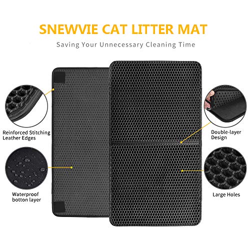 Cat Litter Catcher Mat Jumbo Size 34" x 30", Honeycomb Double Layer Cat Litter Mat for Litter Box, Extra Large Waterproof Trap Cat Litter Box Mat Trapper Trapping with PU Leather Edge, Can be Spliced