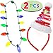 JOYIN 2 Pcs Christmas Lighted Necklace and Santa Hat Headband, Christmas LED Necklace with 9 Bulbs and Xmas Headwear for Holiday Perties Xmas Costume Accessories Party Favors