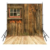 LYLYCTY 5x7ft Rustic Barn Door Wall Photography Background Yellow Wooden Floor Photo Backdrop Studio Props Wall LY002