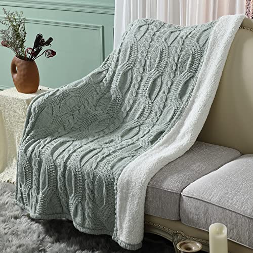 Amélie Home Reversible Sherpa Cable Knit Throw Blanket Soft Cozy Warm