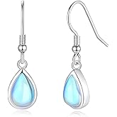 FANCIME Sterling Silver Moonstone Dangle Earrings Created Moonstone Teardrop Hook Drop Earrings June Birthstone Earrings Fine Jewelry for Women