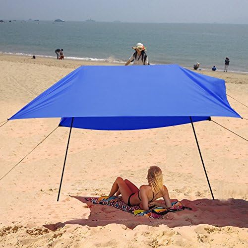 Creine 3 x 3 m Beach Awning / Sun Shade / Beach Tent / Canopy / Sun Shelter for Camping, Hiking, Fishing, the Beach and Picnics - Waterproof and Provides UV Protection