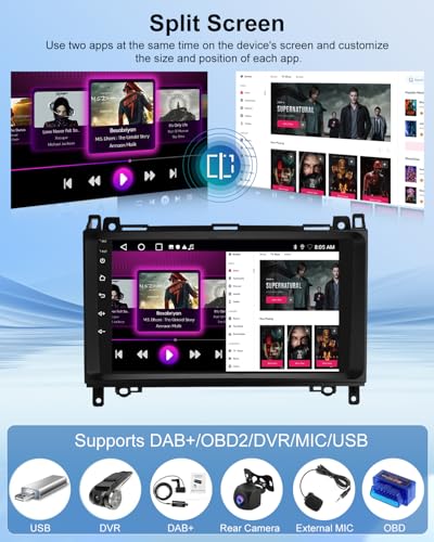 2G+64G Car Radio for Mercedes Benz A/B/V Class W169 B200 W639 W245 Vito Viano Sprinter - Wireless Carplay and Android Auto - 9 Inch Android Car Radio with WiFi GPS FM RDS + Rear View Camera