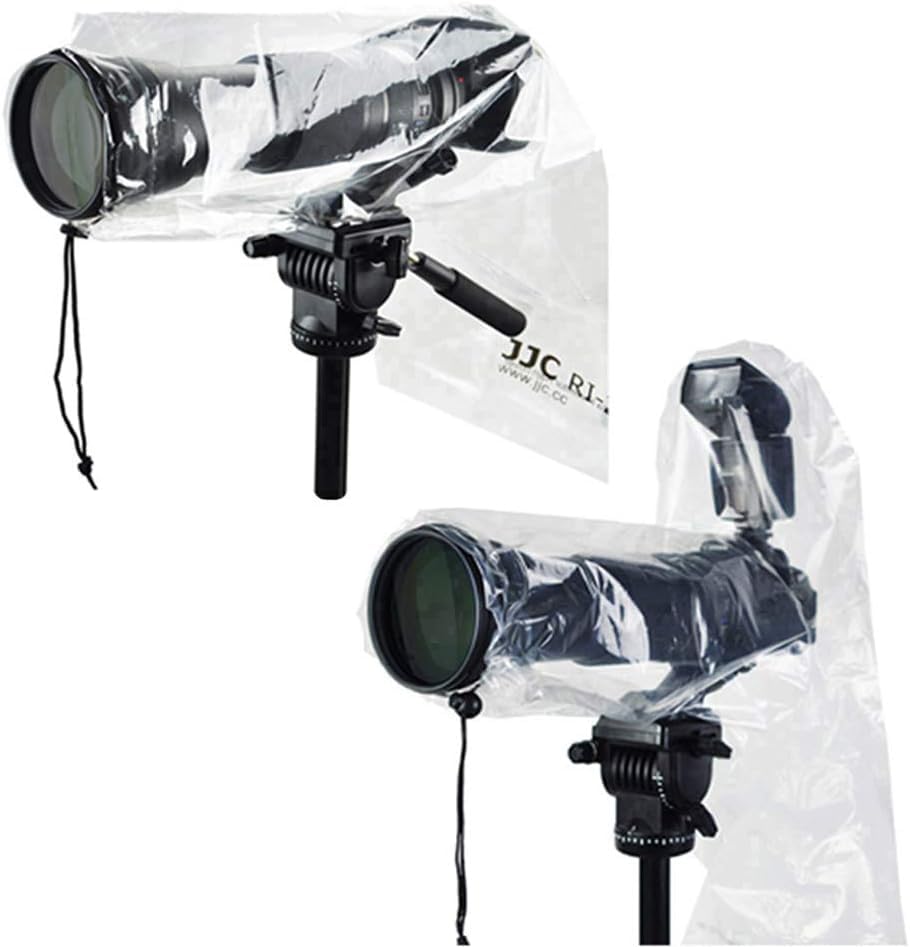 JJC 2-Piece Clear Rain Cover for DSLR Cameras with Lens & Flash - Transparent, Direct Viewing, Multi-Brand Compatibility - Outdoor Photography, Travel, Professional Use - Camera Cover