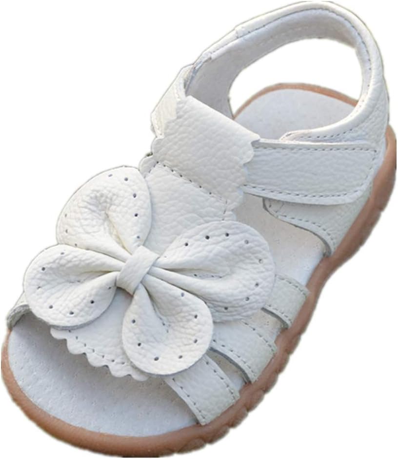 LFHT Toddler Girls Genuine Leather Open Toe Sandals Kid Summer Bow Flats First Walking Shoes