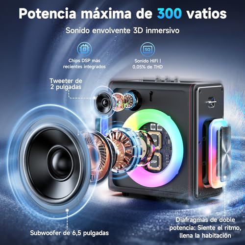 HWWR Karaoke Professional, Portable Bluetooth 5.3 Speaker, Karaoke 3 Wireless Microphones, Karaoke Vintage Leather Speaker 300W with Tone Correction, Support for TV/TWS/TF/USB/AUX Card