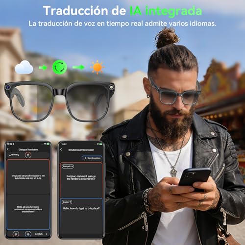 Hwagol AI Smart Glasses, Glasses with 8MP Camera, Smart Glasses with Photography/Recording/Bluetooth Calls/Music/Translation/Image Recognition