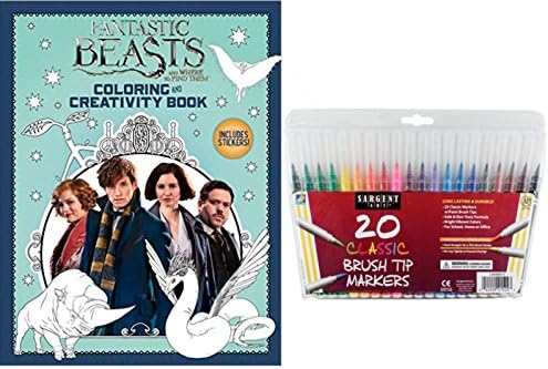 Fantastic Beasts Gift Set - Fantastic Beasts and Where to Find Them Coloring Book &amp; Activity Book, Includes Stickers, &amp; 20 Sargent Art Firm Brush Tip Marker Pens - Gifts For All Ages