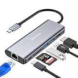 USB C Hub Adapter, SD Card Reader, 4K HDMI, Gigabit Ethernet Converter, USB 3.0 x 2, 60W PD Charger for MacBook Pro/Air, etc