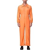 Tenopuli Adults Halloween Prisoner Jumpsuit Long Sleeve Orange Jail Prison Inmate Costume Letter Print Cosplay Party Outfits