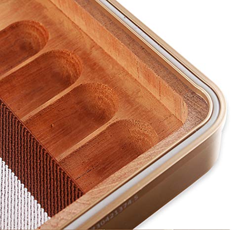 LHFJ Cigar Humidor Cedar Wooden Aluminum-Magnesium Alloy Cigar Box Mini Portable Cigar Organiser Travel,Business Trip - Thumbnail 5